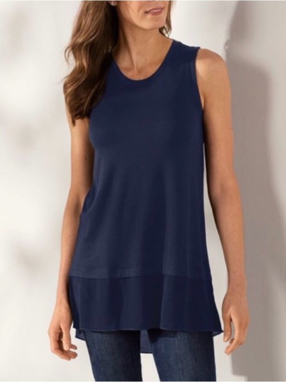 Soft Surroundings Eden Tiered Tunic Tank ~ Small ~ Navy
